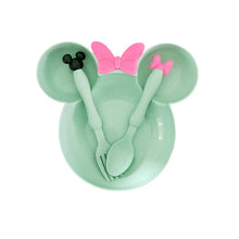 Load image into Gallery viewer, wheat straw bowl children cartoon tableware set baby dinner plate baby training Bowl spoon fork for kids without box