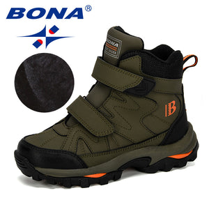 BONA 2019 New Popular Style Winter Children's Snow Boots Boys Girls Fashion Waterproof Warm Shoes Kids Thick Mid Non-Slip Boots