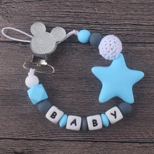 Load image into Gallery viewer, XCQGH Personalised Name Silicone Baby Pacifier Clips Chain Nipple Pacifier Chain with Mouse Holder for Baby, Baby Shower Gift