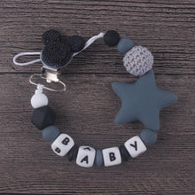 Load image into Gallery viewer, XCQGH Personalised Name Silicone Baby Pacifier Clips Chain Nipple Pacifier Chain with Mouse Holder for Baby, Baby Shower Gift