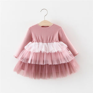 Baby girl clothes baby girl long sleeve stitching mesh tutu princess dress baby girl sweet cute baby girl dress