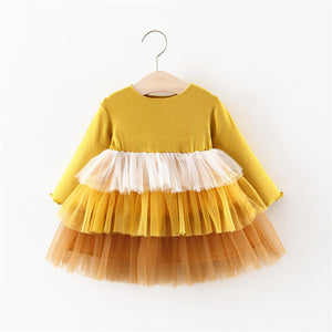 Baby girl clothes baby girl long sleeve stitching mesh tutu princess dress baby girl sweet cute baby girl dress