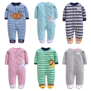 Newborn Baby Boy Autumn-winter Fleece Climbing Clothes 3-12M Kids Footed Pajamas Long Sleeved Infant Girls Cartoon Clothing