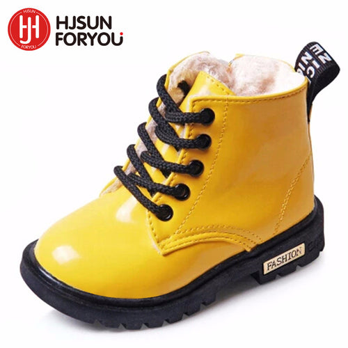 2019 New Winter Children Shoes PU Leather Waterproof Martin Boots Kids Snow Boots Brand Girls Boys Rubber Boots Fashion Sneakers