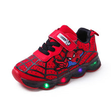 Load image into Gallery viewer, Led luminous Spiderman Kids Shoes for boys girls Light Children Luminous baby Sneakers mesh sport Boy Girl Led Light Shoes