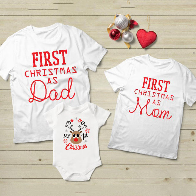 1pcs First Christmas Dad&mom Tshirt Baby Cotton Romper Mommy Daddy and Baby Kids 1st Christmas Family Matching Clothes Outfit