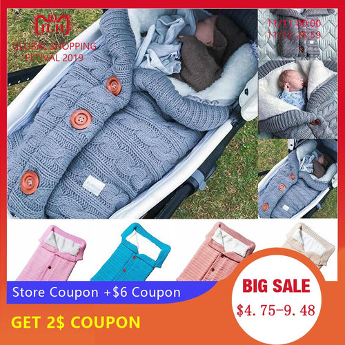 CYSINCOS Baby Sleeping Bag Envelope Winter Kid Sleepsack Footmuff Stroller Knitted Sleep Sack Newborn Swaddle Knit Wool Slaapzak