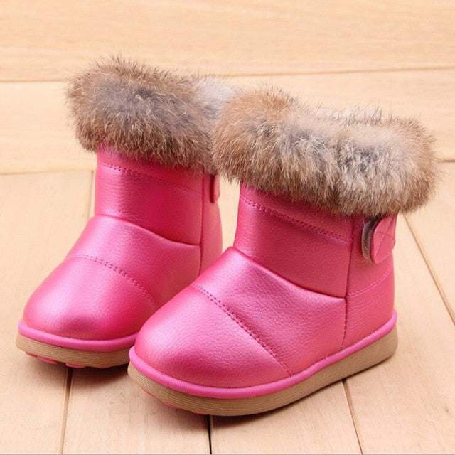 Winter Warm Plush Baby Girls Snow Boots Shoes Pu Leather Flat With Baby Toddler Shoes Outdoor Snow Boots Girls Baby Kids shoes