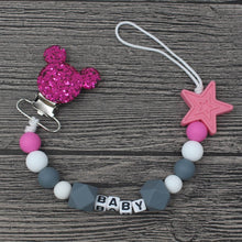 Load image into Gallery viewer, XCQGH Personalised Name Silicone Baby Pacifier Clips Chain Nipple Pacifier Chain with Mouse Holder for Baby, Baby Shower Gift