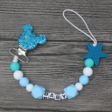 Load image into Gallery viewer, XCQGH Personalised Name Silicone Baby Pacifier Clips Chain Nipple Pacifier Chain with Mouse Holder for Baby, Baby Shower Gift