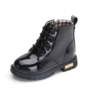 Boys Rubber Boots New Autumn Winter PU Leather Waterproof Martin Boot Kids Snow Boot Brand Girls Children's Boot Fashion Sneaker