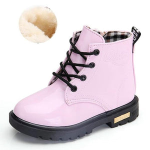 Boys Rubber Boots New Autumn Winter PU Leather Waterproof Martin Boot Kids Snow Boot Brand Girls Children's Boot Fashion Sneaker