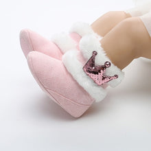 Load image into Gallery viewer, Newborn Infant Baby Girls Winter Warm Crown Fur Mid-Calf Length Slip-On Furry Boots 0-18M New