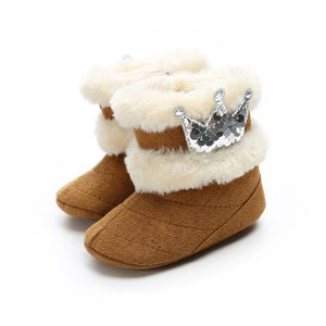 Newborn Infant Baby Girls Winter Warm Crown Fur Mid-Calf Length Slip-On Furry Boots 0-18M New