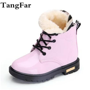 KIDS SHOES Rubber Boots Children Patent Leather Botas Boys Girls Waterproof Plush Snow Boots Toddler Sneakers  Boots