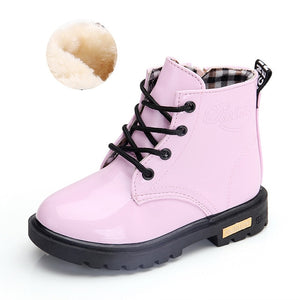 2019 New Winter Children Shoes PU Leather Waterproof Martin Boots Kids Snow Boots Brand Girls Boys Rubber Boots Fashion Sneakers