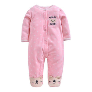 Newborn Baby Boy Autumn-winter Fleece Climbing Clothes 3-12M Kids Footed Pajamas Long Sleeved Infant Girls Cartoon Clothing