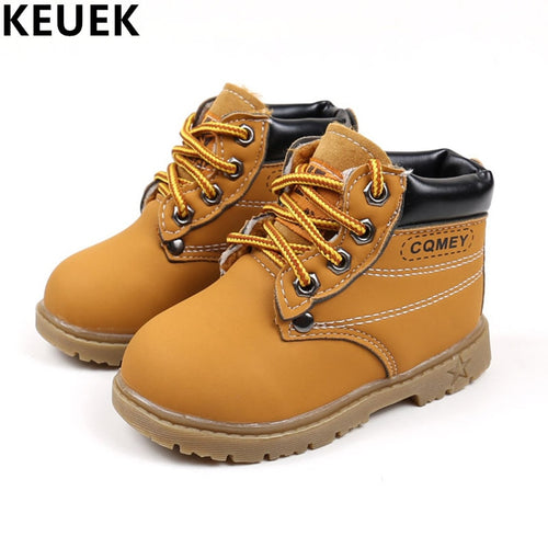 Spring Autumn Children Ankle boots Winter Girls Boots Boys Plush Snow Motorcycle Boots Lace-Up Rome Boots Kids Shoes 03B