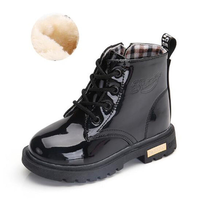 Children Shoes Winter Warm Fur PU Leather Waterproof Children  Boots Brand Boy Kids Rubber Boots Baby Girls Snow Boots