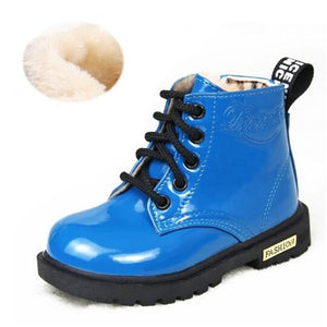 Children Shoes Winter Warm Fur PU Leather Waterproof Children  Boots Brand Boy Kids Rubber Boots Baby Girls Snow Boots