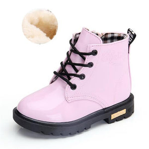 Children Shoes Winter Warm Fur PU Leather Waterproof Children  Boots Brand Boy Kids Rubber Boots Baby Girls Snow Boots