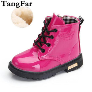 Children Shoes Winter Warm Fur PU Leather Waterproof Children  Boots Brand Boy Kids Rubber Boots Baby Girls Snow Boots