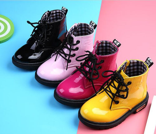 2019 New Children Shoes PU Leather Waterproof leather boots Kids leather shoes Brand Girls Boys Rubber Boots Fashion Sneakers