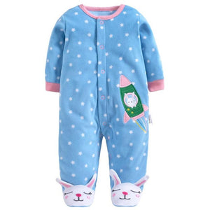 Newborn Baby Boy Autumn-winter Fleece Climbing Clothes 3-12M Kids Footed Pajamas Long Sleeved Infant Girls Cartoon Clothing