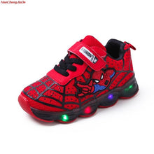 Load image into Gallery viewer, HaoChengJiaDe Cartoon Boys Spider-Man Shoes Child Luminous Sneakers Brand Mesh footwear kids LED Flashing Shoes Baby Casual Shoe