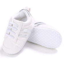 Load image into Gallery viewer, Baby Shoes Pu Leather Shoes Sports Sneakers Newborn Baby Boys Girls Stripe Pattern Shoes Infant Toddler Soft Anti-slip Shoes