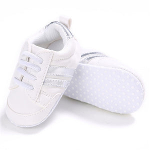 Baby Shoes Pu Leather Shoes Sports Sneakers Newborn Baby Boys Girls Stripe Pattern Shoes Infant Toddler Soft Anti-slip Shoes