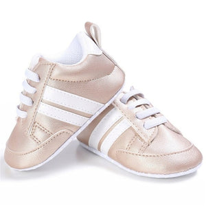 Baby Shoes Pu Leather Shoes Sports Sneakers Newborn Baby Boys Girls Stripe Pattern Shoes Infant Toddler Soft Anti-slip Shoes