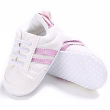 Load image into Gallery viewer, Baby Shoes Pu Leather Shoes Sports Sneakers Newborn Baby Boys Girls Stripe Pattern Shoes Infant Toddler Soft Anti-slip Shoes