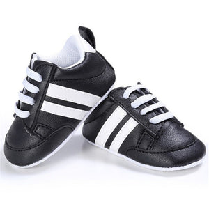 Baby Shoes Pu Leather Shoes Sports Sneakers Newborn Baby Boys Girls Stripe Pattern Shoes Infant Toddler Soft Anti-slip Shoes