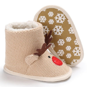 Winter male baby 0-1 Christmas plus velvet warm soft bottom non-slip baby toddler shoes