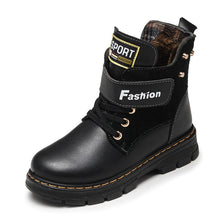 Load image into Gallery viewer, Children Boots Autumn And Winter Leather School Boy Shoes Fashion In The Calf Snow Boots Plush Warm Waterproof Kids Martin Boots